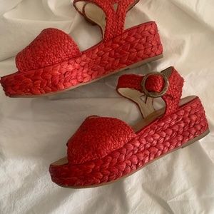 Robert Clergerie red raffia platform sandals, 6.5
